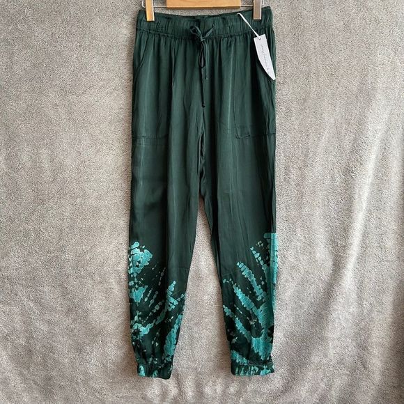 Young Fabulous & Broke Taylor Silky Emerald Tie Dye Satin Joggers - Picture 2 of 5